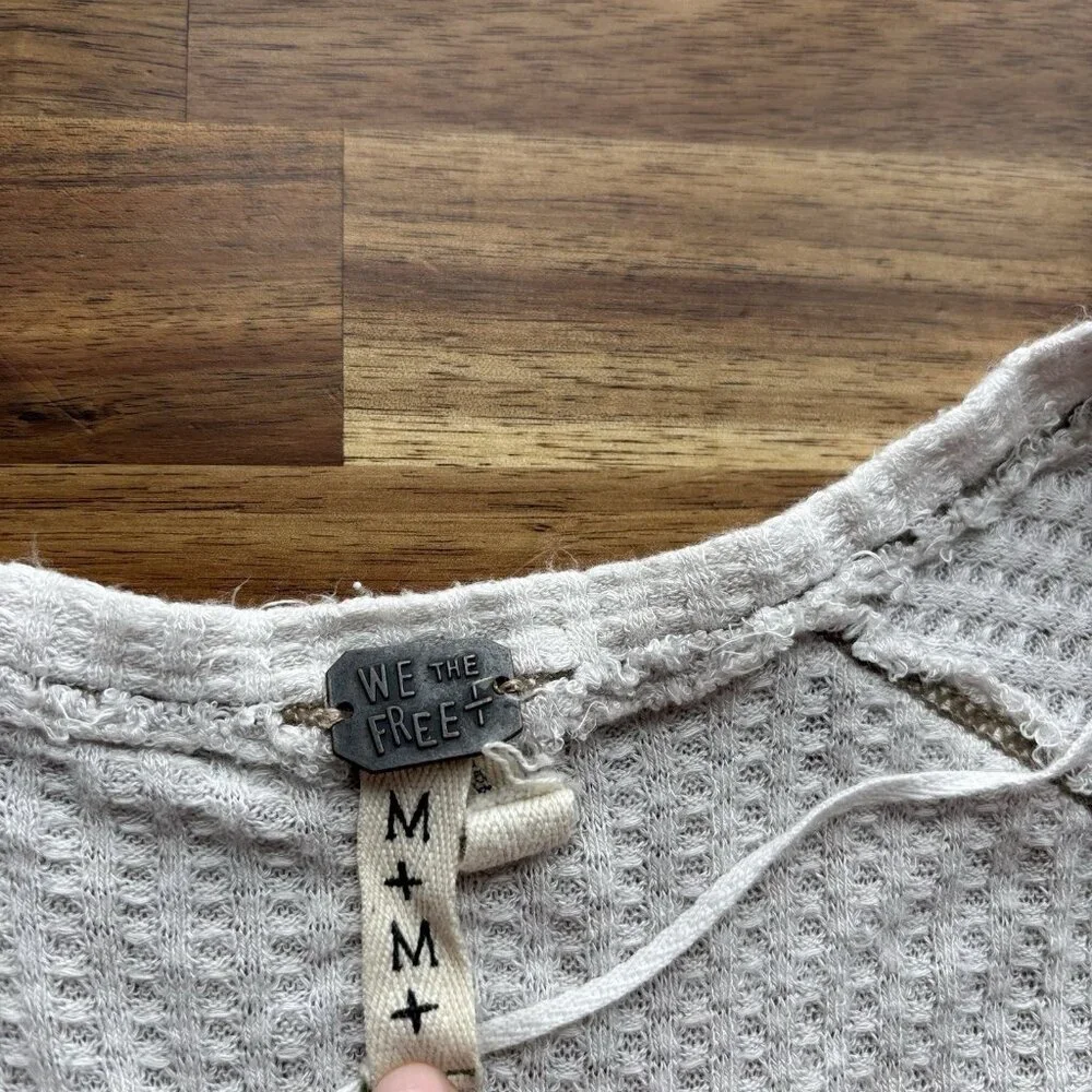 We‎ The Free People Laguna Thermal Waffle Oversized Top Oatmeal M Boho Grunge